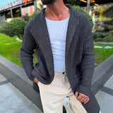 Men's Fashion Solid Color Holes Lapel Long Sleeve Knit Cardigan 36629153Z