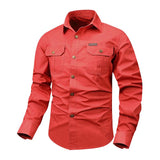 Men's Solid Multi-pocket Lapel Long Sleeve Cargo Shirt 90550836Z
