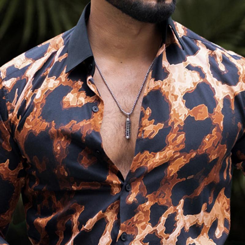 Men's Casual Color Block Leopard Print Long Sleeve Shirt 31401020TO