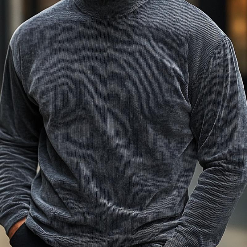 Men's Casual Corduroy Turtleneck Long Sleeve T-Shirt 12433033F