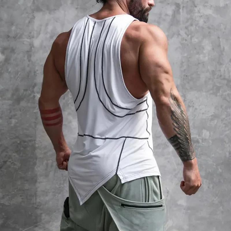 Men's Solid Irregular Hem Sleeveless Fitness Sports Tank Top 59534186Z