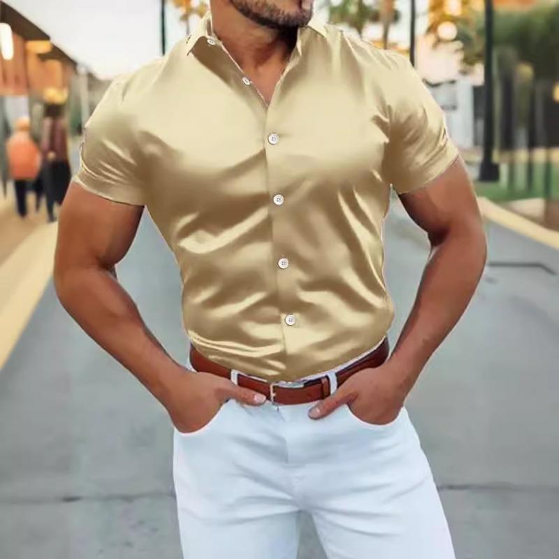Men's Solid Color Casual Lapel Short Sleeve Shirt 87505063Y