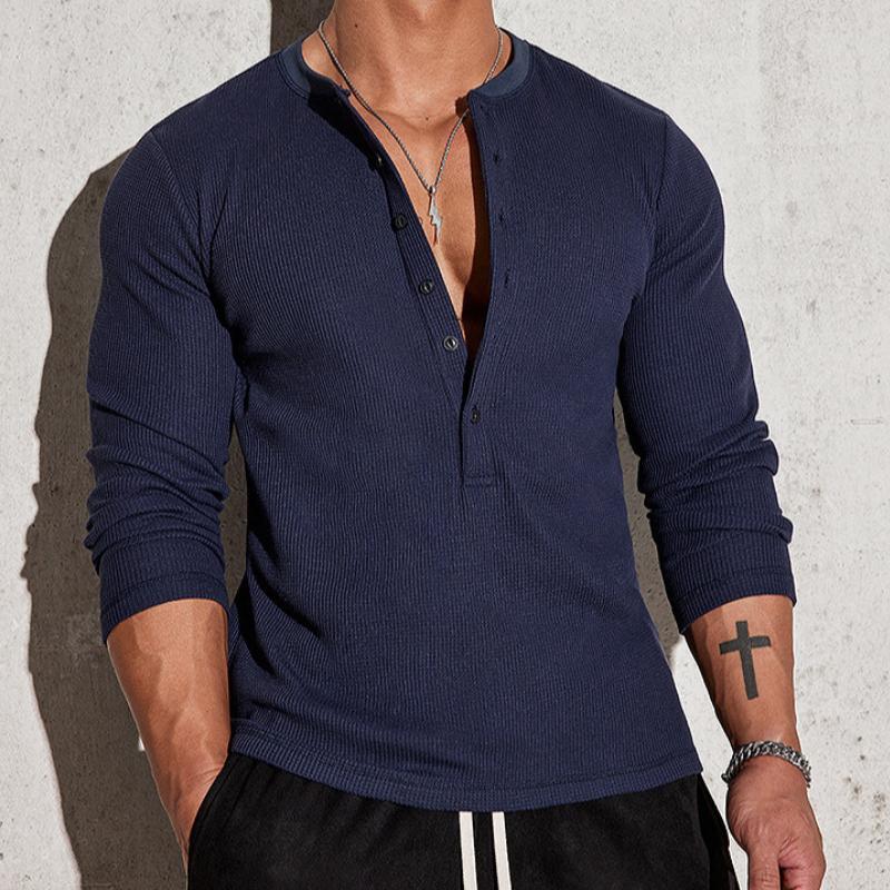 Herre fritidsstriper Henley krage Slim Fit Langermet T-skjorte 33891968M