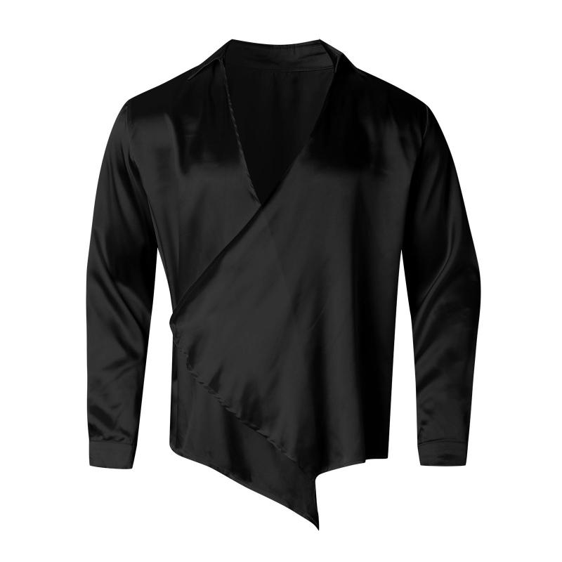 Men's Sexy Drape Pleated Irregular Placket Loose Long-sleeved Shirt 91521635M