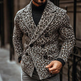 Men's Vintage Leopard Jacquard Double Breasted Knitted Blazer Cardigan 43436488Y