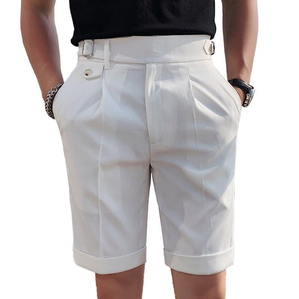 Men's Vintage Solid Color Straight Casual Suit Shorts 36913417Z