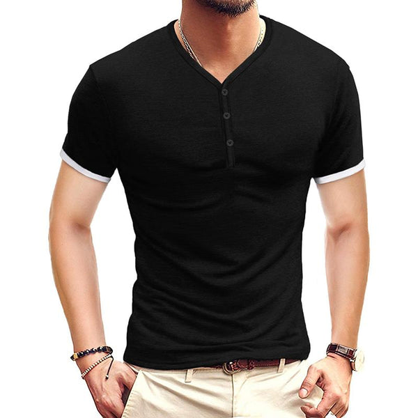 Men's Colorblock Henley Collar Short Sleeve Casual T-shirt 22436425Z