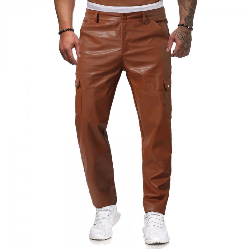 Men's Casual Solid Color Straight PU Leather Pants 18895970Y