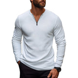 Men's Casual Waffle Zipper Collar Slim Fit Long Sleeve T-Shirt 21465785M