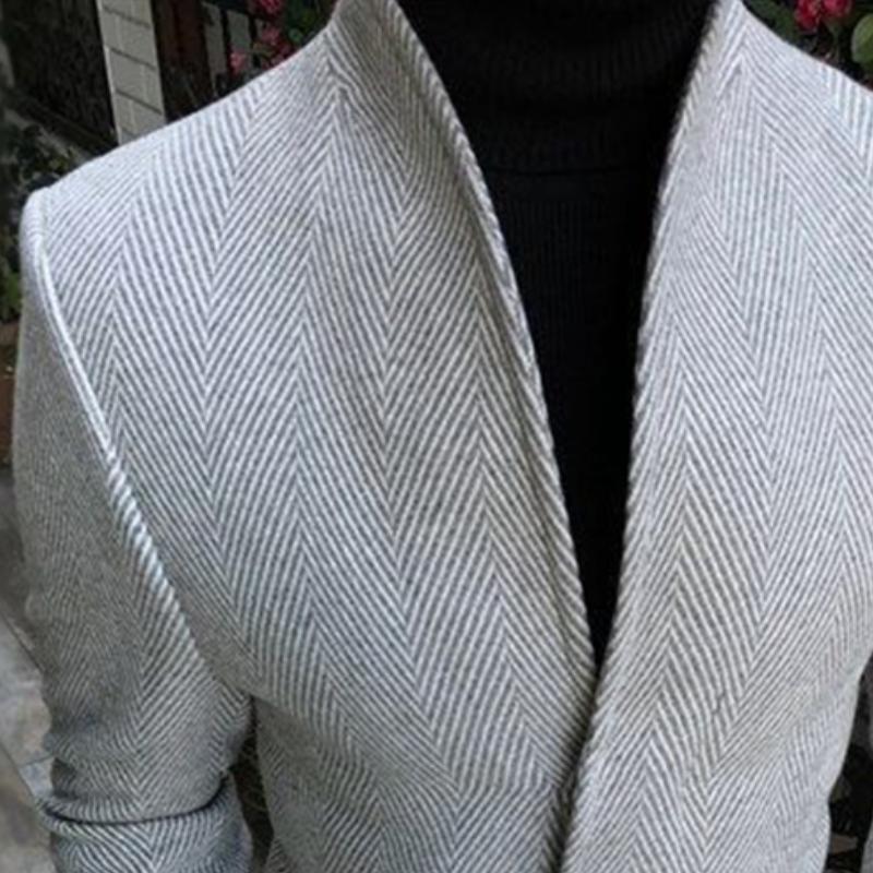 Men's Retro Casual Herringbone Collarless Mid-Length Coat 13076148TO