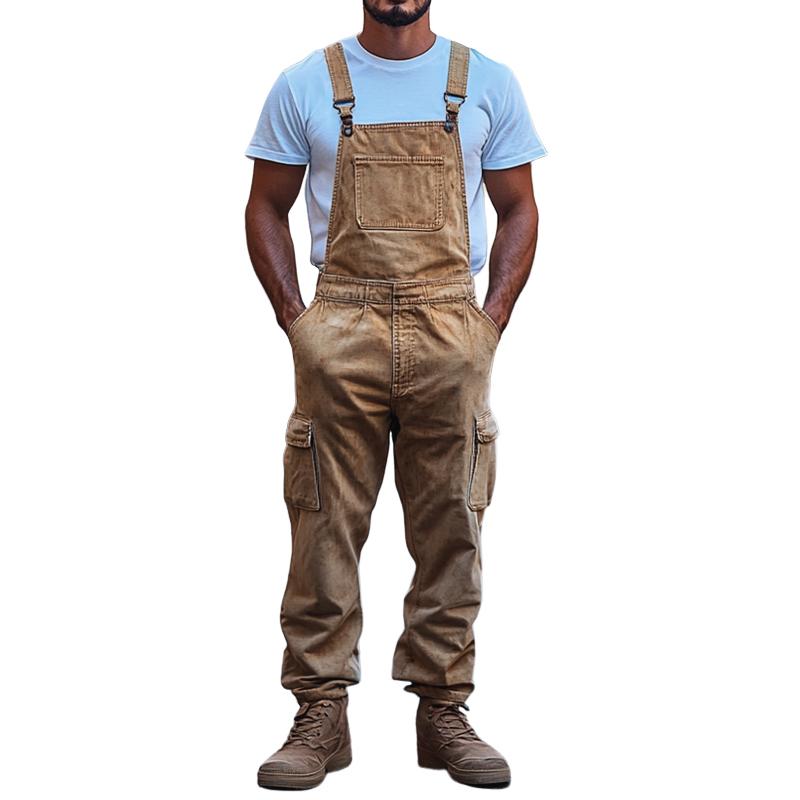 Men's Fashion Distressed Multi-pocket Cargo Overalls 17155151Z