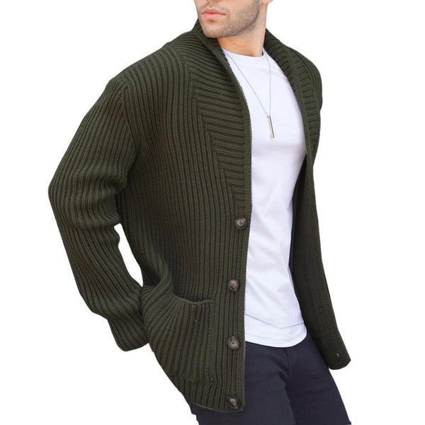 Men's Casual Lapel Patch Pocket Single Breasted Knitted Long Sleeve Cardigan 89604630M