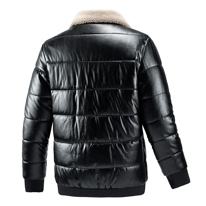 Men's Fleece Lapel PU Leather Thick Coat 00208993Z