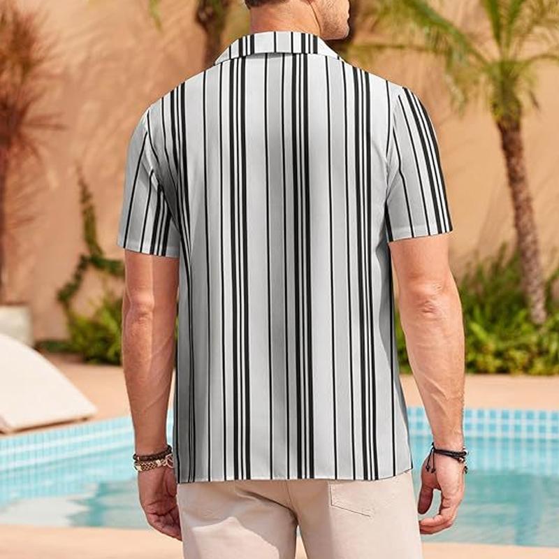 Men's Striped Lapel Short Sleeve Beach Shirt 30811765Z