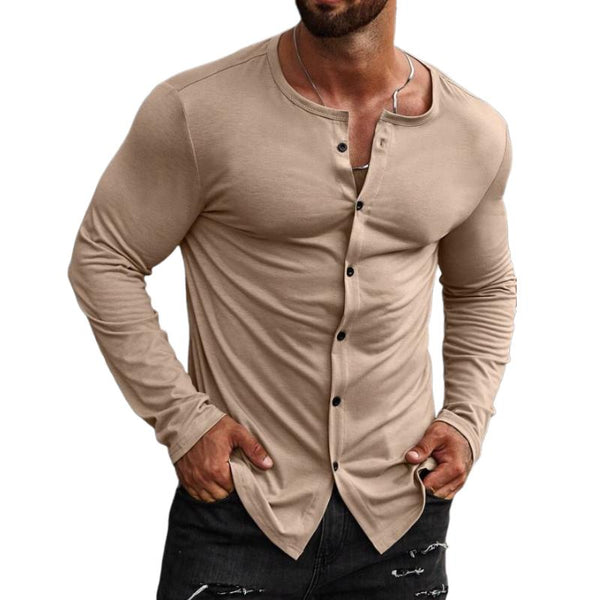 Men's Casual Solid Color Round Neck Long Sleeve T-Shirt 04311320TO