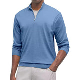 Men's Casual Solid Color Zipper Neck Loose Long Sleeve T-Shirt 19623632M