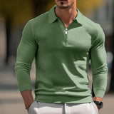 Men's Casual Zipper Lapel Slim Fit Long Sleeve Polo Shirt 02531919M