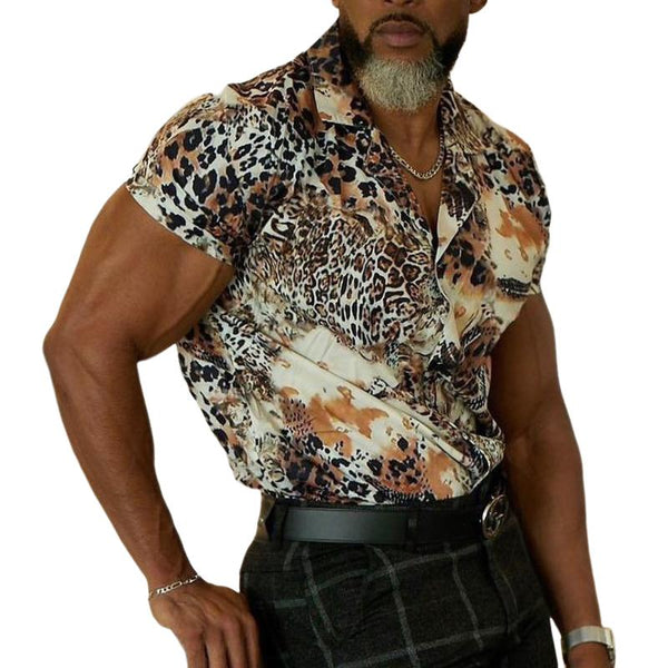Men's Vintage Leopard Print Sexy Short Sleeve Shirt 60101905TO