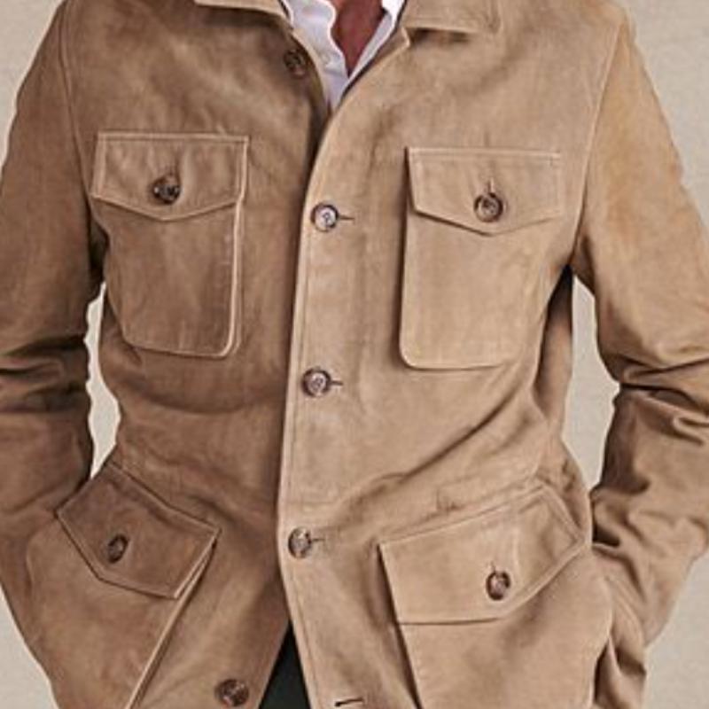 Men's Casual Suede Lapel Single Breasted Slim Fit Safari Jacket 95769950M