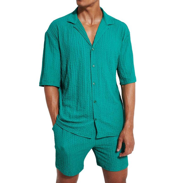 Men's Solid Color Casual Sports Short-sleeved Two-piece Set 22681553X