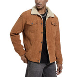 Men's Solid Color Lambswool Lining Corduroy Jacket 02133587Y