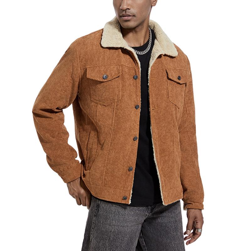 Men's Solid Color Lambswool Lining Corduroy Jacket 02133587Y