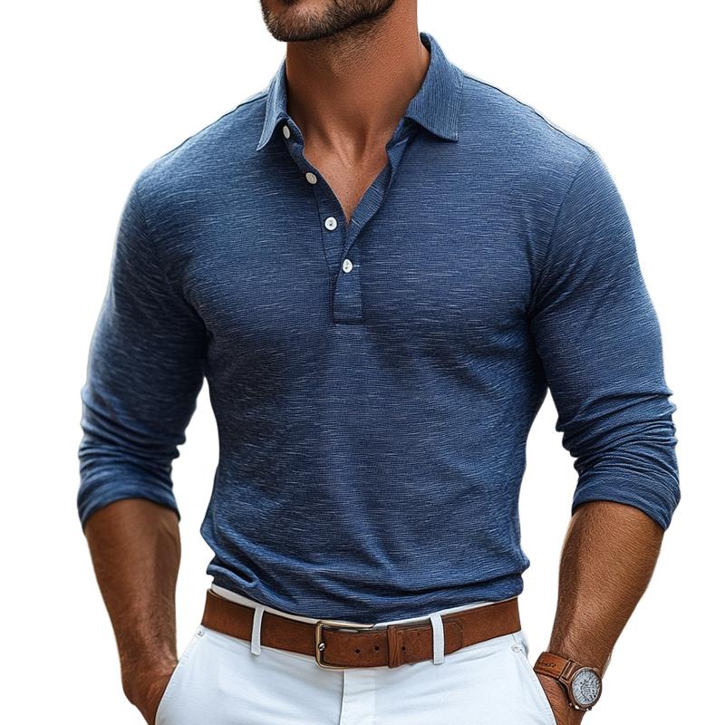 Men's Retro Casual Lapel Long Sleeve T-Shirt 43123484TO