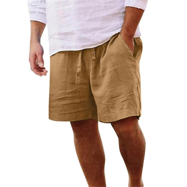 Men's Solid Loose Cotton And Linen Elastic Waist Pockets Casual Shorts 97717058Z