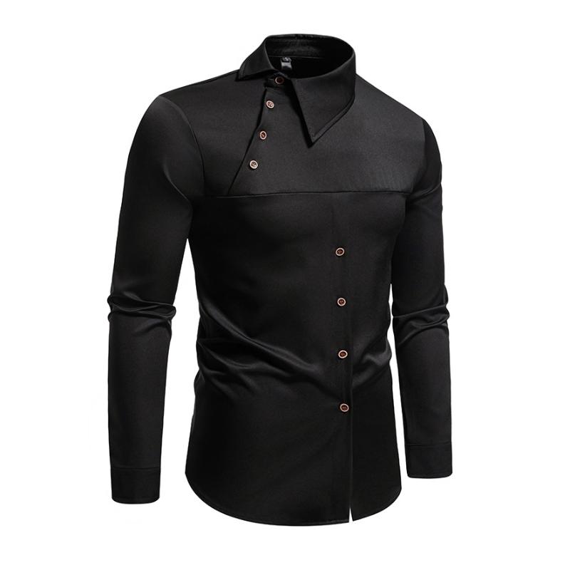 Herren Casual Revers schräge Knopfleiste Asymmetrisches Slim Fit Langarmhemd 50452395M