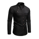 Men's Casual Lapel Slanted Placket Asymmetric Slim Fit Long Sleeve Shirt 50452395M