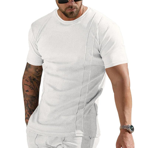 Men's Solid Waffle Round Neck Short Sleeve T-shirt 30147102Z