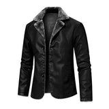 Men's Retro Lapel Plush Lining Warm Leather Blazer 00932306Y