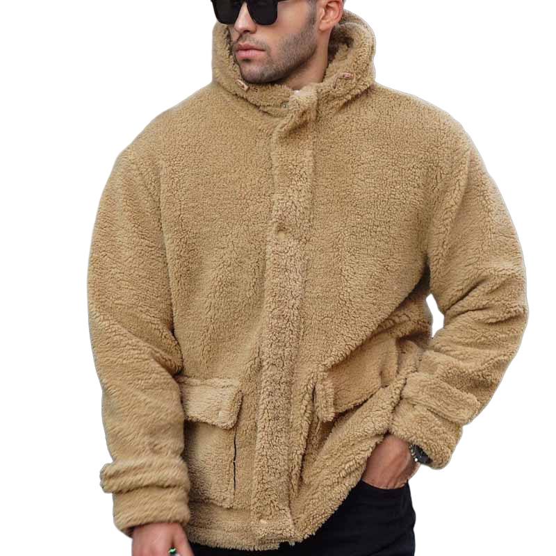 Men's Retro Hooded Thick Polar Fleece Jacket 33443318F