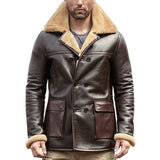 Men's Notched Lapel Shearling Lined Leather Jacket 28758180U