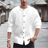 Men's Casual Solid Color Single-Breasted Long-Sleeved Shirt 03997984Y