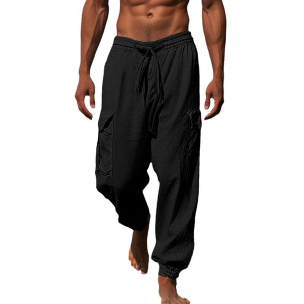 Men's Solid Elastic Waist Multi-pocket Casual Pants 00817334Z