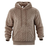 Men's Casual Solid Color Braided Plush Warm Hooded Sweatshirt 48857635Y