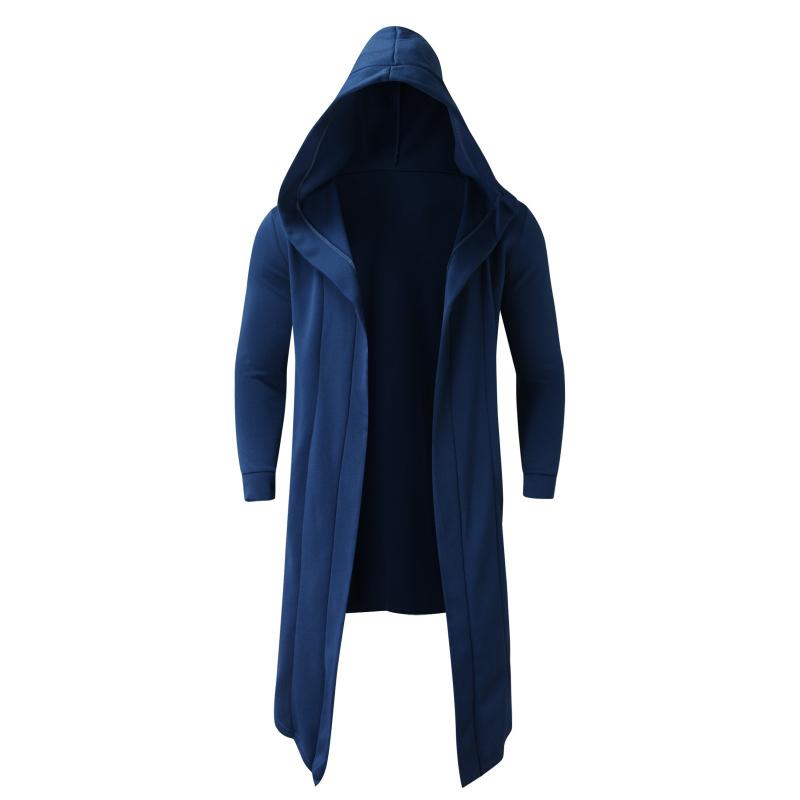 Men's Casual Solid Color Mid-Length Loose Long Sleeve Hooded Cardigan 08529757Z