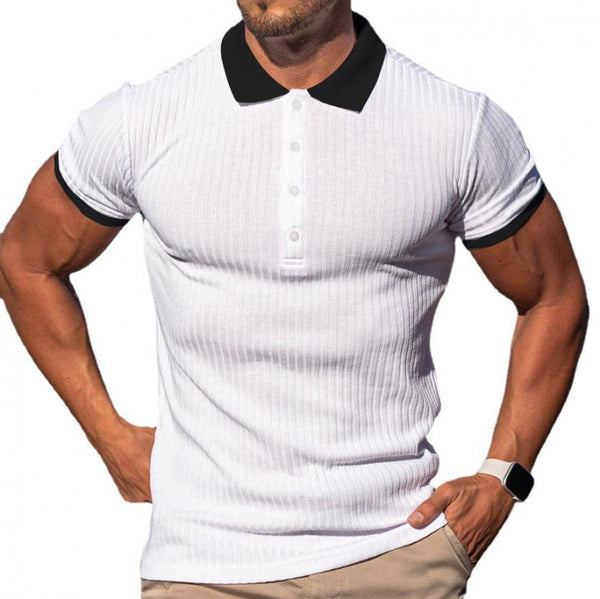 Men's Retro Contrast Slim Lapel Short Sleeve Polo Shirt 10138071M