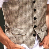 Men's Casual Vintage Check Hooded Pocket Vest 70491554TO