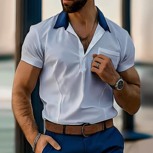 Men's Colorblock Lapel Short Sleeve Casual Shirt 68552462Z