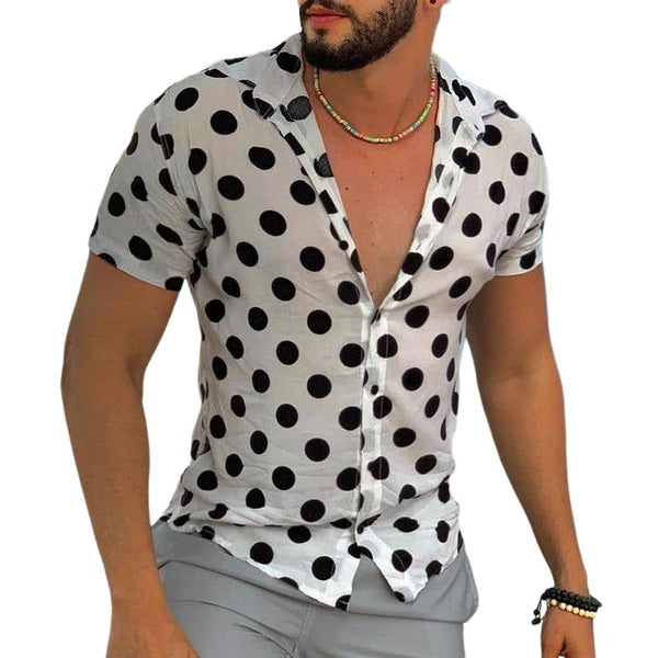Men's Casual Polka Dot Print Short Sleeve Shirt 13196556TO