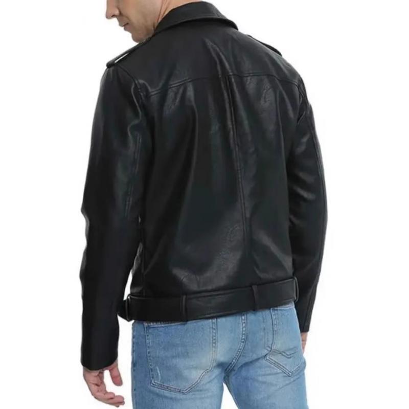 Men's Stylish Notch Lapel Zip-up Leather Motorcycle Jacket 42941184M