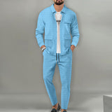 Men's Casual Solid Color Multi-Pocket Jacket And Trousers Set 91536974Y