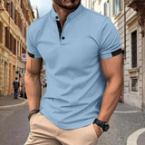 Men's Casual Color Block Stand Collar Short Sleeve T-Shirt 75439380M