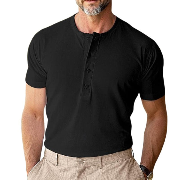 Men's Solid Button Crew Neck Short Sleeve T-Shirt 17408873Y