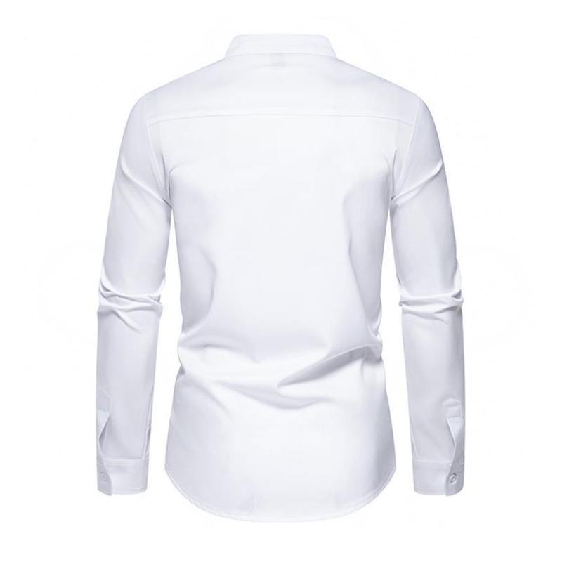 Men's Stylish Colorblock Stand Collar Slanted Placket Slim Fit Long Sleeve Shirt 05070160M