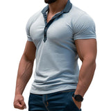 Men's Casual Sports Color Block Lapel T-shirt 40686936TO