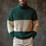 Men's Fashion Colorblock Patchwork Turtleneck Warm Knitted Sweater 25444707M