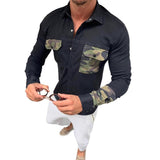 Men's Casual Slim Fit Camouflage Pocket Stitching Denim Shirt 95536667K